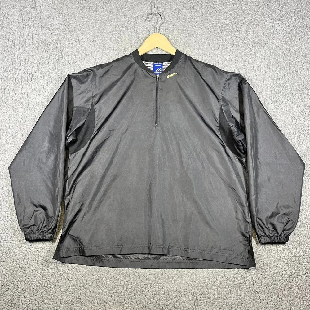 Mizuno Mens Black Quarter Zip Windbreaker Pullover Training Jacket Size Medium
